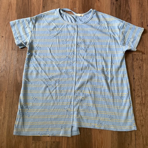 Easel Asymmetrical Distressed Striped Top - Picture 1 of 7